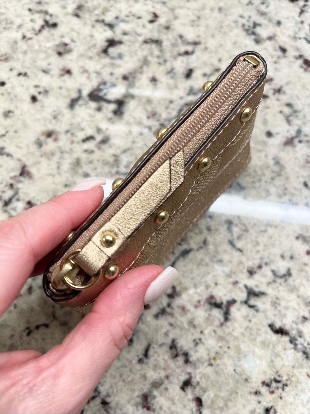 Coach Signature Striped Studded Mini Skinny Zippered Card Case with Key Fob NWOT - Picture 4 of 9